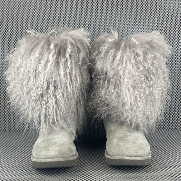 UGG Lida Mongolian Boots Womens Size 7 Gray Leather Sheepskin Rare 1017516 - Picture 5 of 12